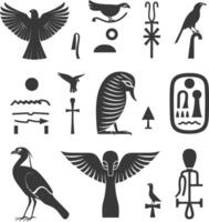 ai genererad silhuett samling av gammal egyptisk hieroglyfer symbol logotyp svart Färg endast vektor