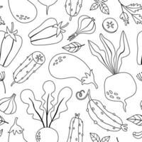Muster von Gekritzel Gemüse. Vektor Textur zum Papier, Textil, Papier. Färbung zum Kinder.