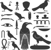 ai genererad silhuett samling av gammal egyptisk hieroglyfer symbol logotyp svart Färg endast vektor