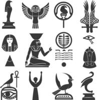 ai genererad silhuett samling av gammal egyptisk hieroglyfer symbol logotyp svart Färg endast vektor