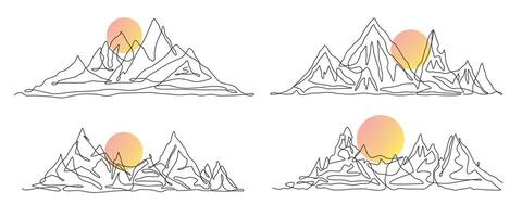 berg med Sol landskap kontinuerlig ett linje stil vektor