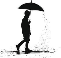 ai generiert Silhouette Junge oder Mann mit Regenschirm während Nieselregen schwarz Farbe nur vektor