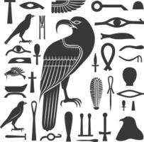 ai genererad silhuett samling av gammal egyptisk hieroglyfer symbol logotyp svart Färg endast vektor