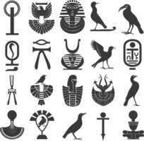 ai genererad silhuett samling av gammal egyptisk hieroglyfer symbol logotyp svart Färg endast vektor