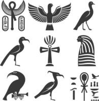 ai genererad silhuett samling av gammal egyptisk hieroglyfer symbol logotyp svart Färg endast vektor