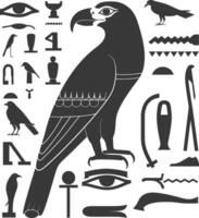 ai genererad silhuett samling av gammal egyptisk hieroglyfer symbol logotyp svart Färg endast vektor