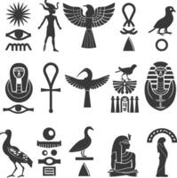 ai genererad silhuett samling av gammal egyptisk hieroglyfer symbol logotyp svart Färg endast vektor