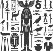 ai genererad silhuett samling av gammal egyptisk hieroglyfer symbol logotyp svart Färg endast vektor