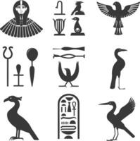 ai genererad silhuett samling av gammal egyptisk hieroglyfer symbol logotyp svart Färg endast vektor