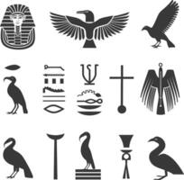 ai genererad silhuett samling av gammal egyptisk hieroglyfer symbol logotyp svart Färg endast vektor