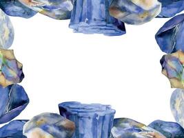 hand dragen vattenfärg illustration dyrbar HALV juvel pärla kristall chakra födelse sten. safir lapis larimar. horisontell ram isolerat vit bakgrund. design skriva ut, affär, Smycken, mode vektor