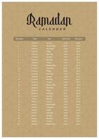 Ramadan Kalender 2024 mit Gebet mal im Ramadan. Ramadan Zeitplan Vektor Design