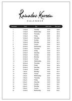 ramadan kalender 2024 med bön gånger i ramadan. ramadan schema vektor design