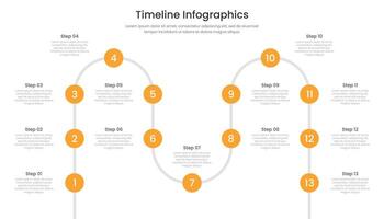 tidslinje infographic med 13 steg för företag presentation vektor