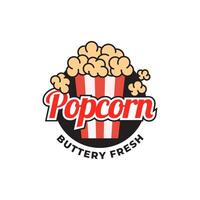 popcorn logotyp, märka, symbol eller tecken isolerat på vit bakgrund. vektor illustration av mellanmål för din design.