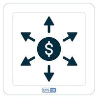 Einkommen Quelle eben Symbol. Dollar Zeichen mit Pfeile zeigen im anders Richtungen vektor