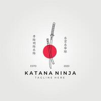 Katana Ninja Linie Kunst Logo Vektor Jahrgang Illustration Design, mit rot Punkt japanisch Emblem