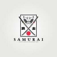 Samurai Linie Kunst Logo Vektor Jahrgang Illustration Design. Katana Ronin Epoche