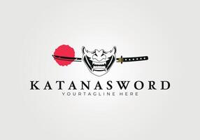 böse Samurai mit Katana Schwert Logo Vektor Jahrgang Illustration