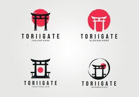 einstellen torii Tor Logo Vektor Jahrgang Illustration Design, Sammlung torii Tor Silhouette. Symbol Zeichen und Symbol