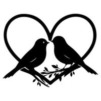 Vögel fliegen zu machen ein Herz gestalten von Liebe. Hand Zeichnung Geburt Silhouette schwarz Gliederung Kunst isoliert auf Weiß Hintergrund, Vektor Illustration