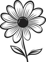 freehand blomma emblem svartvit oärlig design nyckfull kronblad skiss svart utsedd logotyp vektor