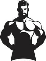 heroisch bauen schwarz Logo Symbol von Karikatur Karikatur Bodybuilder dynamisch biegen Vektor schwarz Logo Symbol von Karikatur Bodybuilder