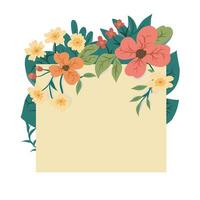 Vektor Design Rahmen Banner mit Frühling Sommer- Blumen. Postkarte zum das Frühling Jahreszeit mit ein Rahmen von Blumen und Pflanzen. Beförderung mit Dekoration von Frühling Pflanzen und Blumen