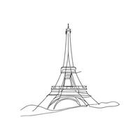 eiffel torn ett linje kontinuerlig linje konst teckning, minimalistisk vektor illustration. ClipArt, färg sida.