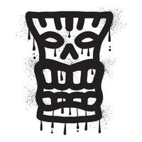 trä- tiki mask graffiti med svart spray måla konst vektor
