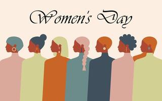 kvinnor av annorlunda åldrar, nationaliteter och religioner komma tillsammans till fira internationell kvinnors dag. vektor. vektor