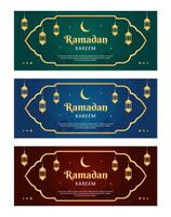 islamic ramadan firande baner mall design med guld ram och lykta illustration. uppsättning av ramadan baner bakgrund. vektor