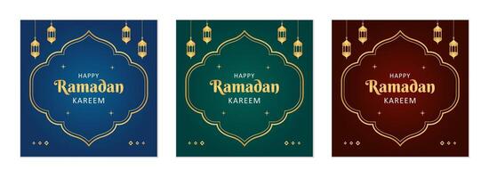 islamisch Ramadan Feier Poster Vorlage Design mit Gold Rahmen und Laterne Illustration. einstellen von Ramadan Platz Hintergrund zum Sozial Medien Post vektor