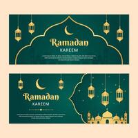 islamisch Ramadan Feier Banner Vorlage Design mit Gold Rahmen und Laterne Illustration. Ramadan Grün Banner Hintergrund. vektor