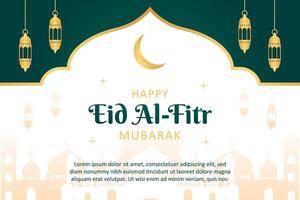 eid al-fitr mubarak islamic hälsningar bakgrund illustrationer. mall baner design med guld ram, moské, och lykta. kort vektor