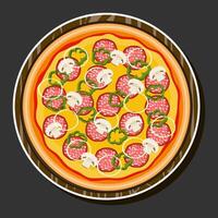 Illustration auf Thema groß heiß lecker Pizza zu Pizzeria Speisekarte vektor