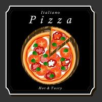 Illustration auf Thema groß heiß lecker Pizza zu Pizzeria Speisekarte vektor