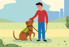 Mann geht mit seinem Hund spazieren vektor