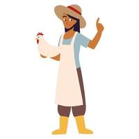 kvinna bonde håller kyckling vektor