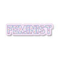 feministiska bokstäver med kulor av färger inuti feministiska klistermärken vektor