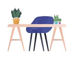skrivbord med stol och växter vektordesign vektor