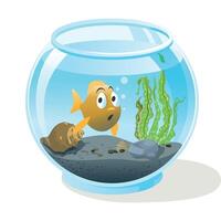 söt illustration av en fisk i ett akvarium vektor