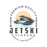 Jet Ski Logo Marine Sport Jet Ski Marke Logo Abzeichen Vorlage extrem Wasser Rennen Vektor Geschäft Design