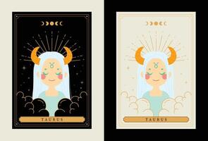 platt design vektor söt tarot taurus horoskop zodiaken tecken konst samling