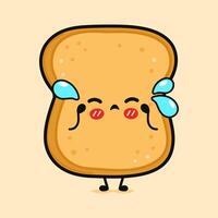 cying Toast Stück von Brot Aufkleber Charakter. Vektor Hand gezeichnet Karikatur kawaii Charakter Illustration Symbol. isoliert auf braun Hintergrund. traurig Toast Stück von Brot Aufkleber Charakter Konzept