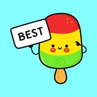 süß Eis Sahne mit Poster am besten. Vektor Hand gezeichnet Karikatur kawaii Charakter Illustration Symbol. isoliert auf Blau Hintergrund. Eis Sahne denken Konzept