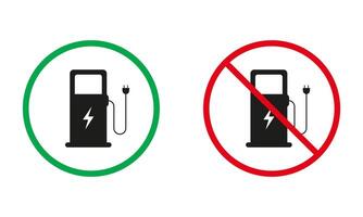 elektrisch Laden Bahnhof rot und Grün Warnung Zeichen. Treibstoff Energie, Gas Bahnhof Silhouette Symbole Satz. Benzin Industrie Symbol. isoliert Vektor Illustration