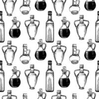 sömlös svart och vit mönster med vegetabiliska olja flaskor. vektor