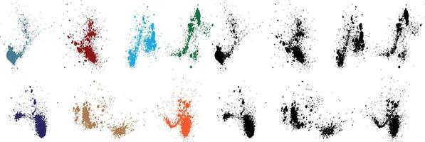 uppsättning av måla blod stänka ner bläck vete, orange, röd, svart, grön, lila Färg borsta stroke bakgrund vektor