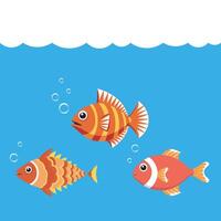 isoliert süß Meer Fisch. Karikatur Fisch zum Kinder Entwicklung. Sorten von dekorativ farbig Fisch, eben Fisch Design. vektor